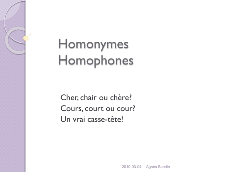 C'est quoi un homonyme exemple ?