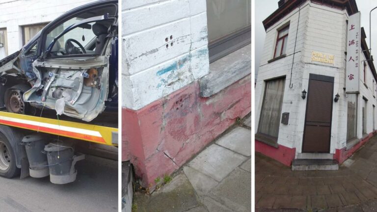 La patronne du restaurant témoigne. Des fissures et des traces bleues sont visibles sur la façade.